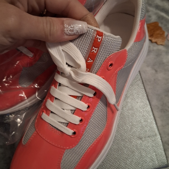 Prada Coral and Gray Women's Sneakers - Picture 3 of 7